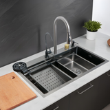 Nano Black 304-Grade Kitchen Sink with Integrated Waterfall, Pull-Out & RO Faucet (30 x 18 x 9 Inches)  - by Ruhe