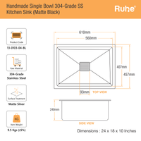 Handmade Stainless Steel Single Bowl Kitchen Sink (24 x 18 x 10 Inches)