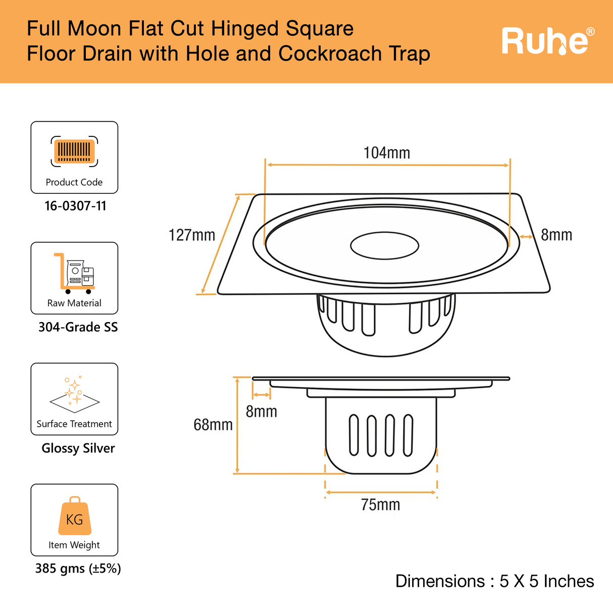 Full Moon Floor Drain with Cockroach Trap