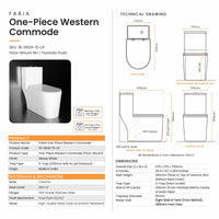 Fabia One-Piece Rimless Siphonic Western Commode with 200 mm S-Trap