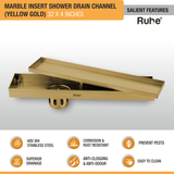 Marble Insert Shower Drain Channel (32 x 4 Inches) YELLOW GOLD PVD Coated features and benefits