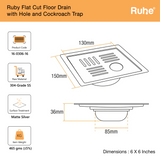 Ruby Square Flat Cut Floor Drain