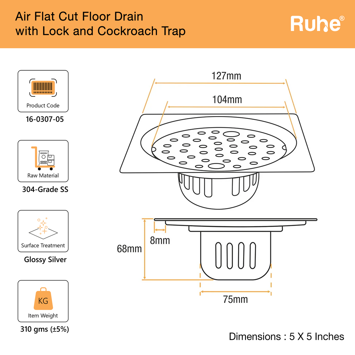 Air Flat Cut Floor Drain with Lock & Cockroach Trap