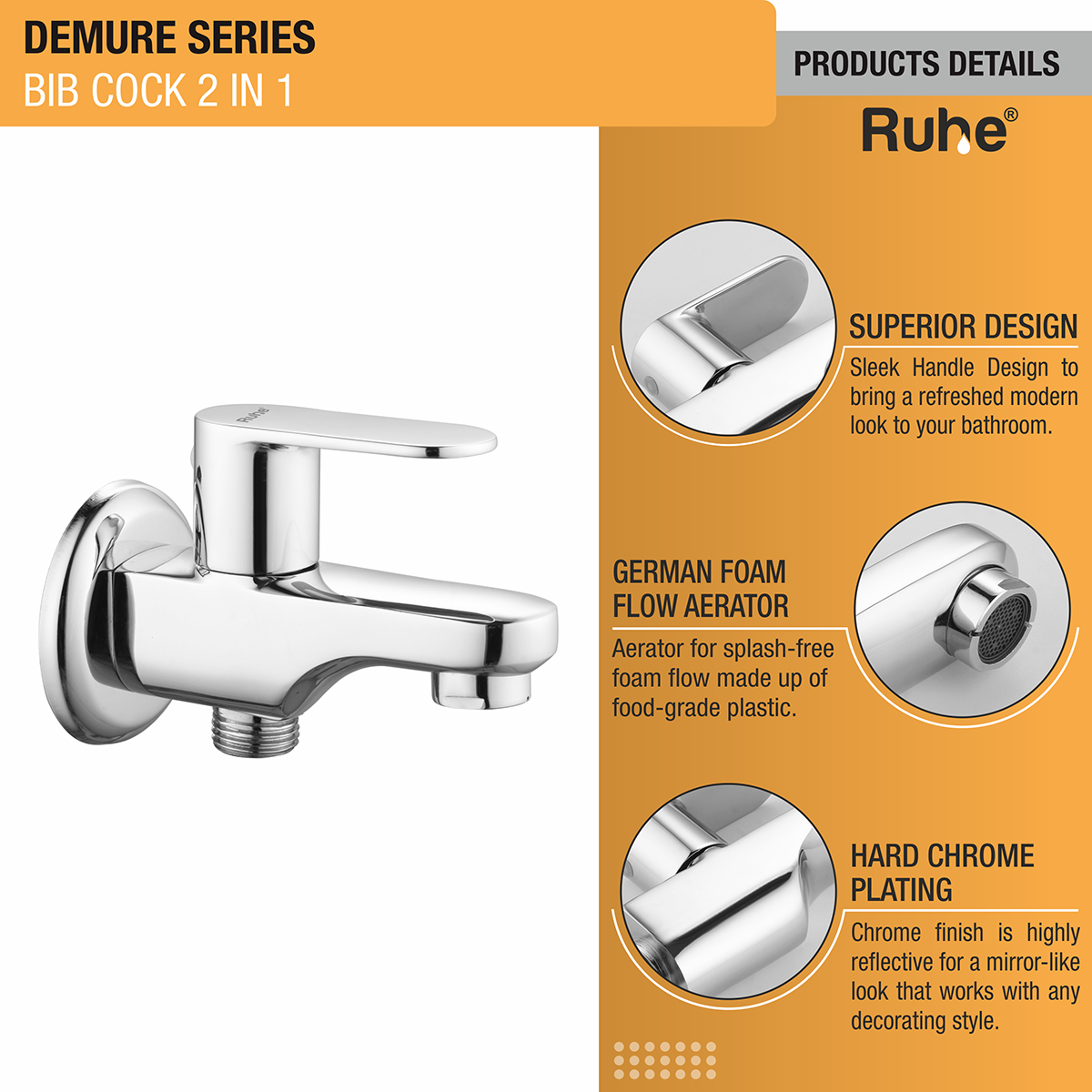Demure Two Way Bib Tap Brass Faucet- by Ruhe®