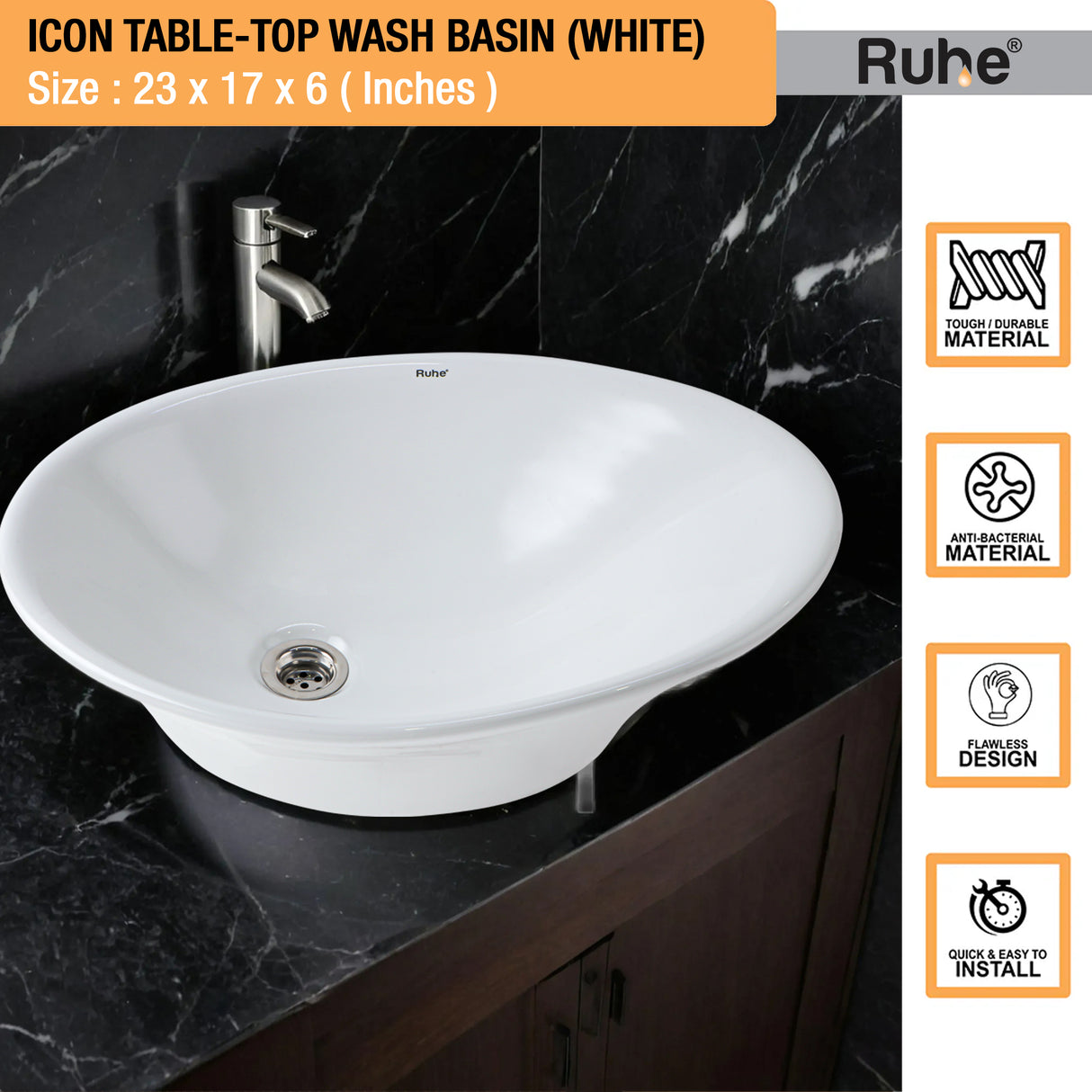 Icon Table-Top Wash Basin (White) - by Ruhe®