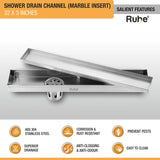 Marble-Insert Shower Drain Channel (3 Inches)