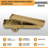 Marble Insert Shower Drain Channel (18 x 3 Inches) YELLOW GOLD PVD Coated features and benefits