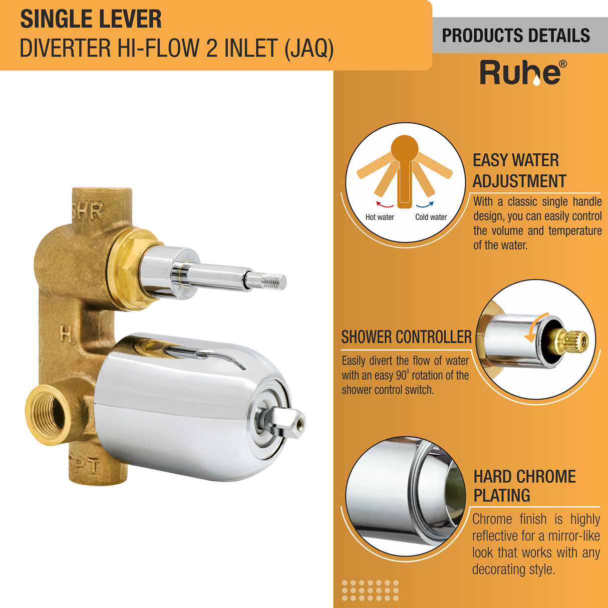 JAQ Single Lever 2-inlet High-Flow Diverter (Body Only) - by Ruhe