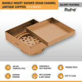 Marble-Insert Shower Drain Channel (6 x 6 Inches)