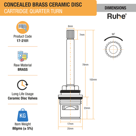 Concealed Brass Ceramic Disc Cartridge  €“ Quarter Turn