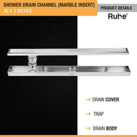 Marble-Insert 304-Grade Shower Drain Channel (3 Inches)