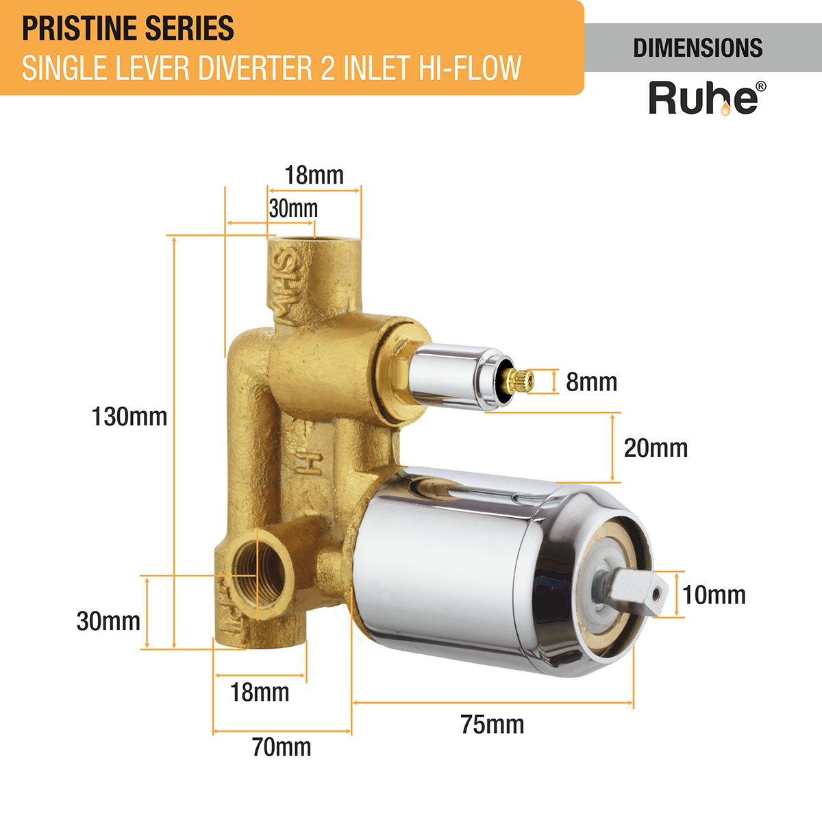 Pristine Single Lever 2-inlet Hi-Flow Diverter (Complete Set) - by Ruhe®