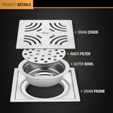 Emerald Square Flat Cut Floor Drain