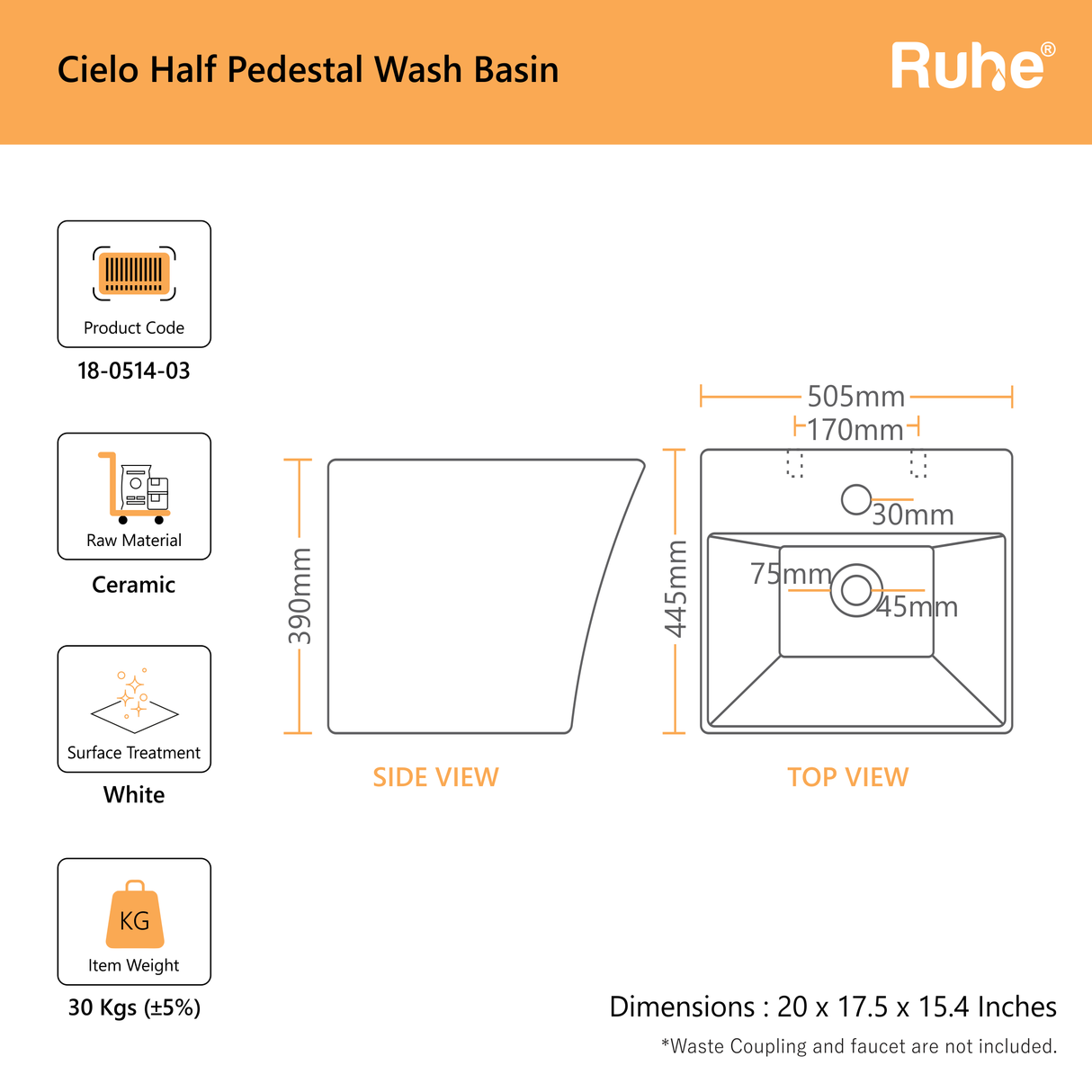 Cielo Half Pedestal Wash Basin