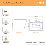 Cielo Half Pedestal Wash Basin (dimensions)