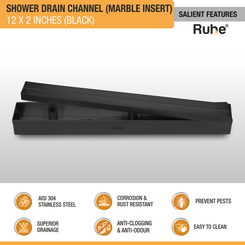 Marble-Insert Shower Drain Channel (2 Inches)