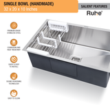 Handmade Single Bowl (32 x 20 x 10 Inches) Kitchen Sink  - by Ruhe