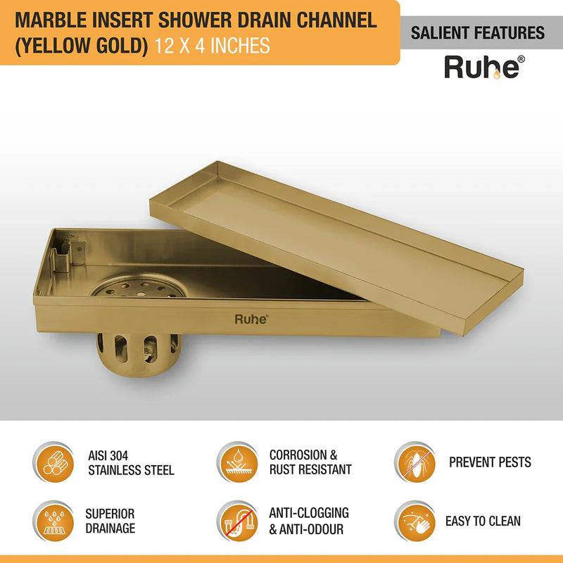 Marble-Insert Shower Drain Channel (4 Inches)