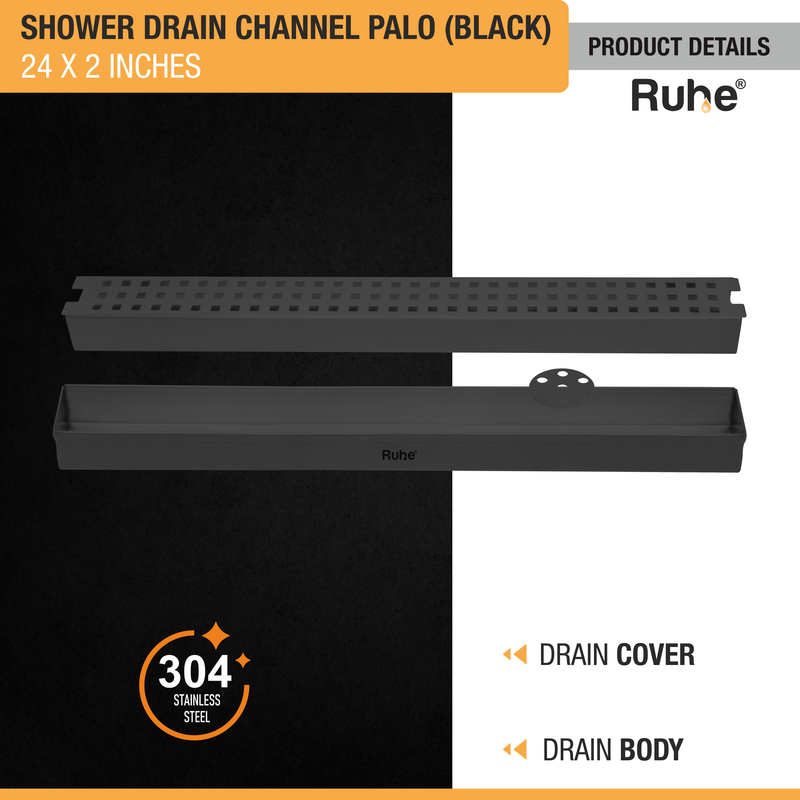 Palo Shower Drain Channel Black (2 Inches)