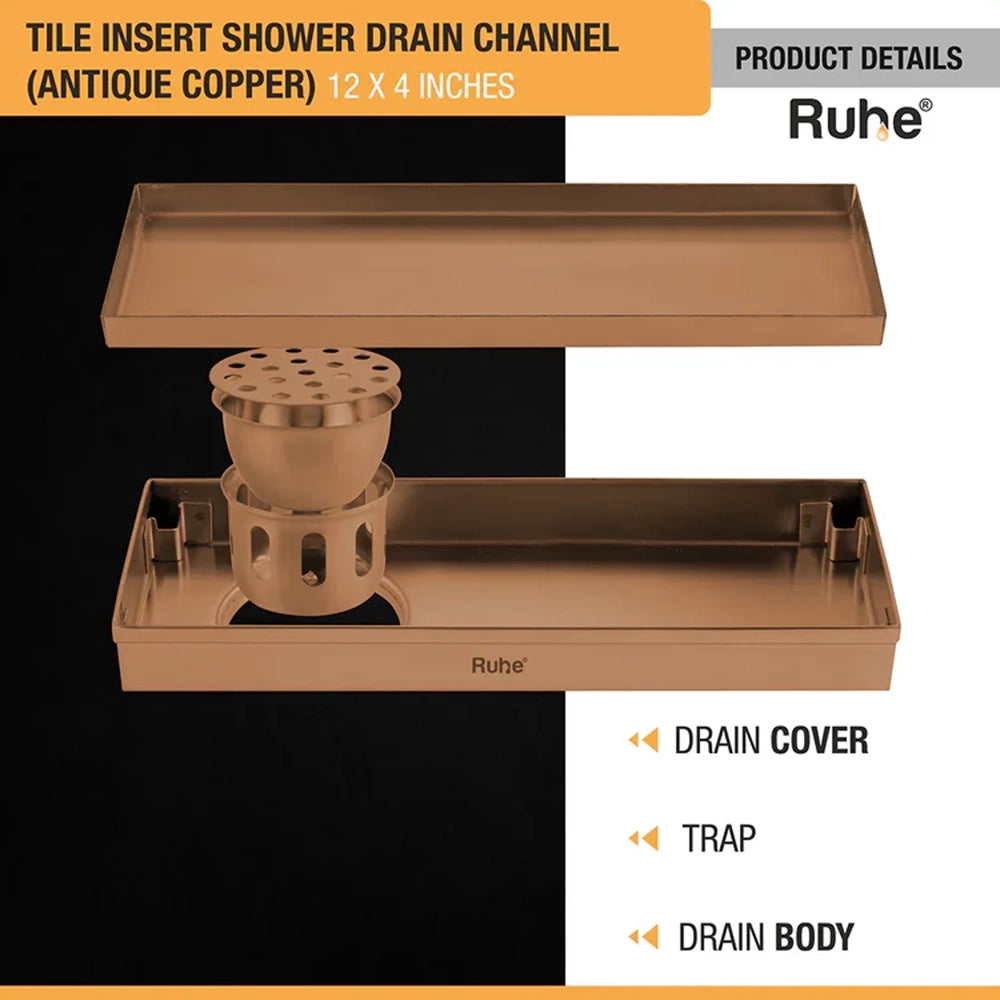 Tile-Insert Shower Drain Channel (4 Inches)