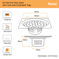 Air 304-Grade Square Floor Drain with Lock & Cockroach Trap – Mirror Steel