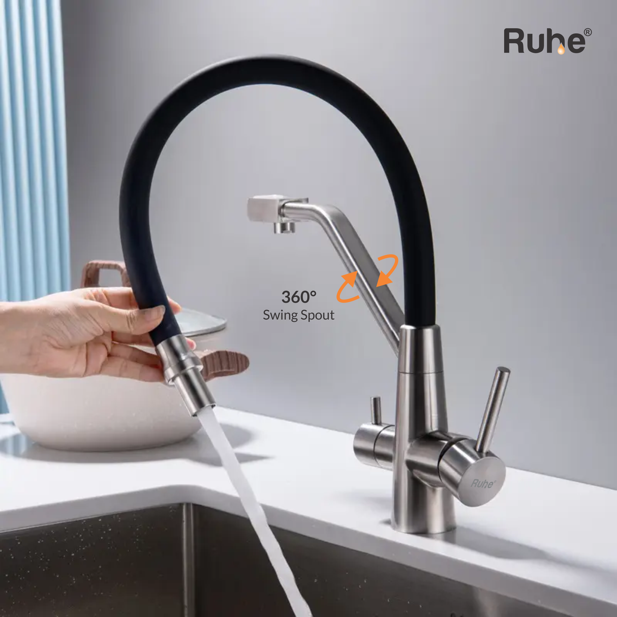 Wind Table Mount Sink Mixer Faucet with RO Water Supply- by Ruhe