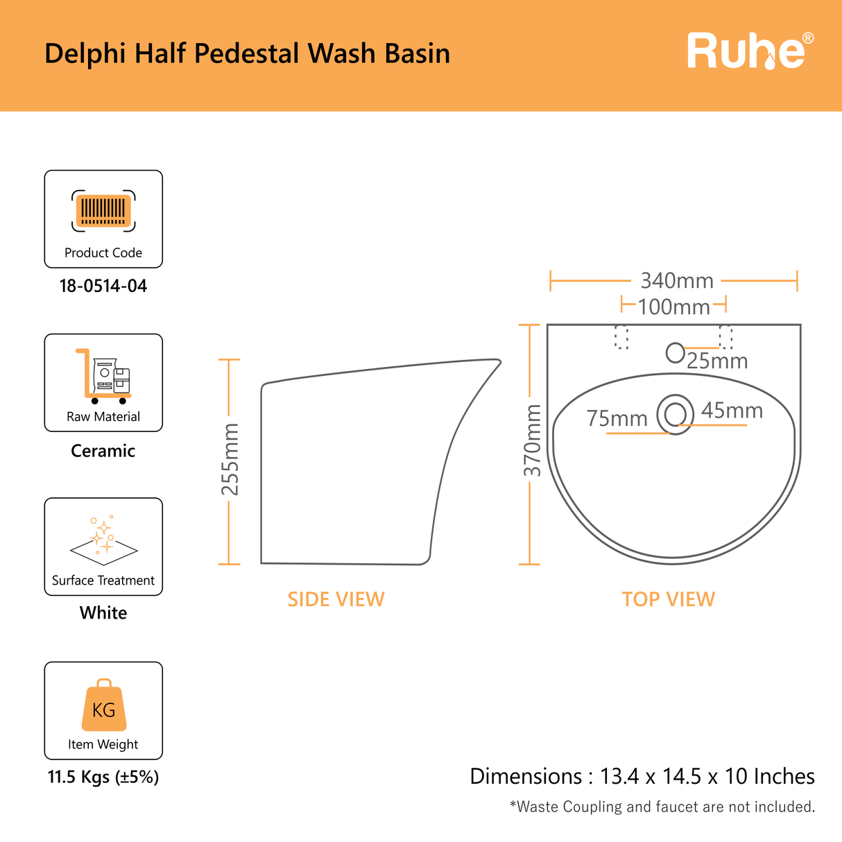 Delphi Half Pedestal Wash Basin
