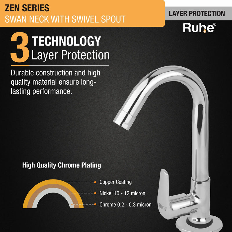 Zen Deck Mount Wash Basin Tap with Round Swivel Spout