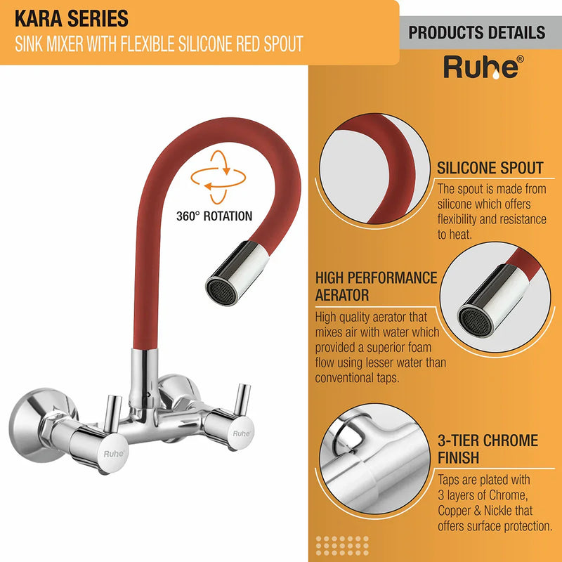 Kara Sink Mixer Brass Faucet with Silicone Red Flexible Spout - by Ruhe
