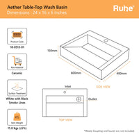 Aether Rectangular Table-Top Wash Basin (23.5 x 16 x 6 Inches)