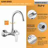 Elixir Single Lever Wall-mount Brass Mixer Faucet with Swivel Spout (15 Inches) - by Ruhe®