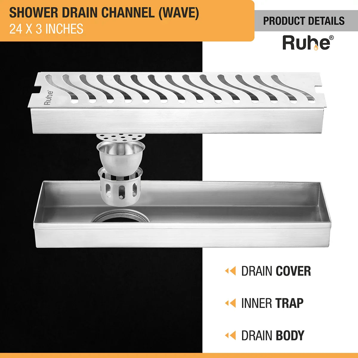 Wave Shower Drain Channel (3 Inches)