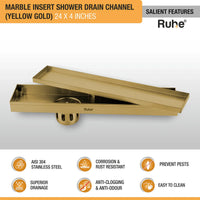 Marble-Insert 304-Grade Shower Drain Channel (4 Inches)