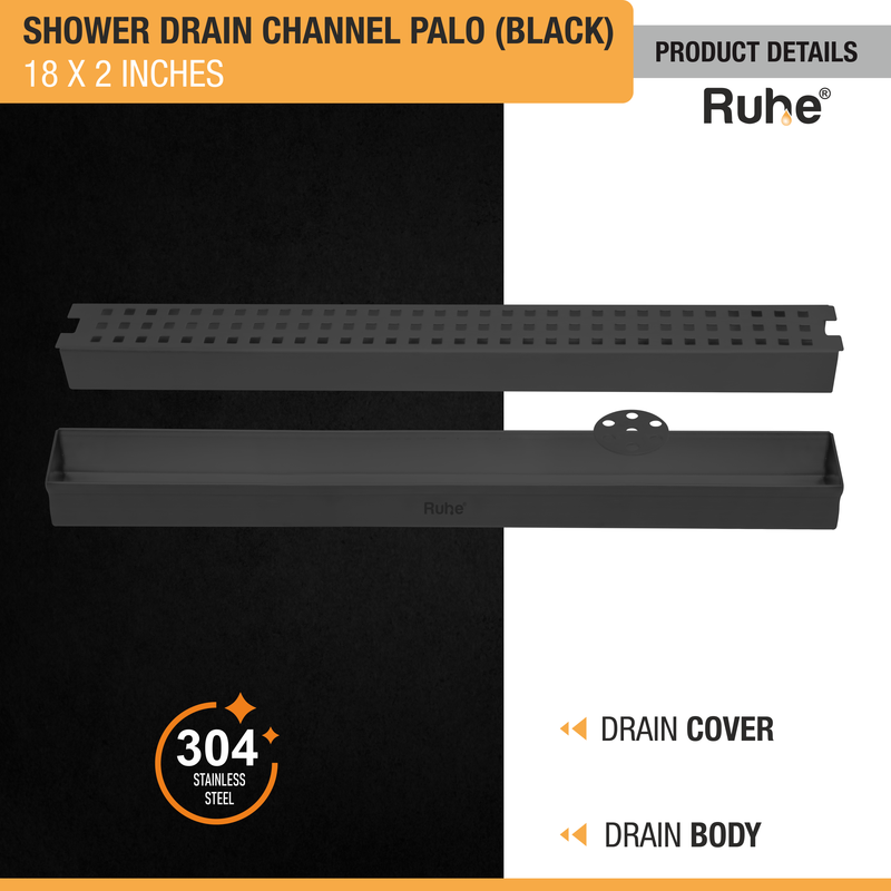 Palo Shower Drain Channel Black (2 Inches)