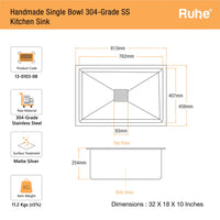 Handmade 304-Grade Single Bowl Kitchen Sink (32 x 18 x 10 Inches) – Matt Steel