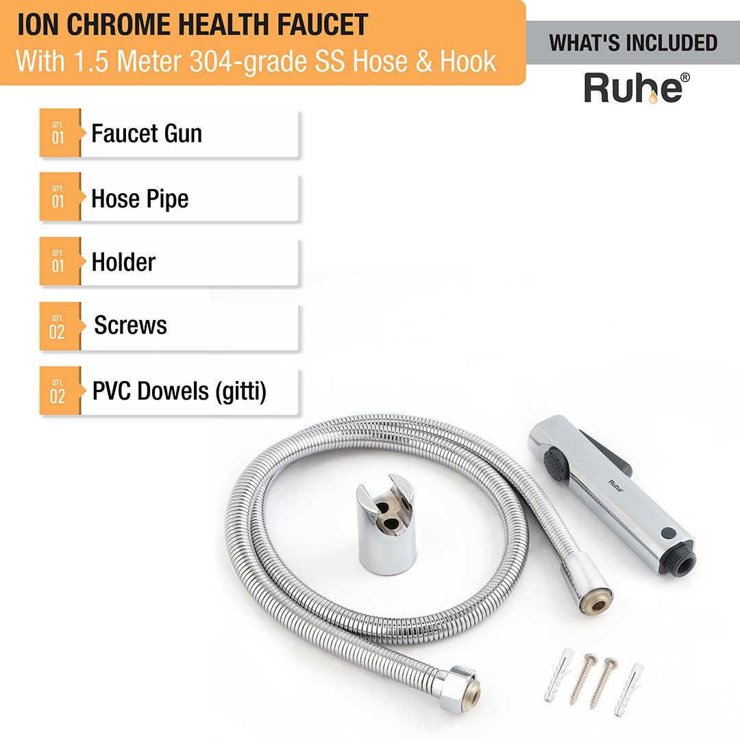 Ion Chrome Health Faucet with  1.5 Meter 304-Grade SS Hose & Hook – by Ruhe