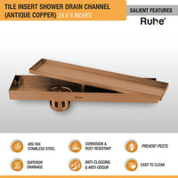 Tile-Insert 304-Grade Shower Drain Channel (4 Inches)