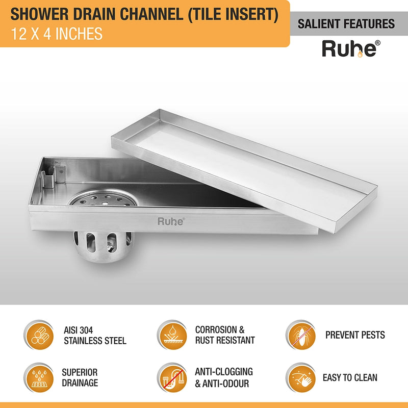 Tile-Insert Shower Drain Channel (4 Inches)