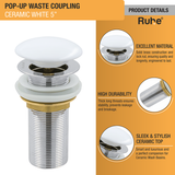 White Ceramic Pop-up Waste Coupling (5 Inches) - by Ruhe