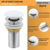 Brass Ceramic Pop-up Waste Coupling for Wash Basin (5 Inches) – White