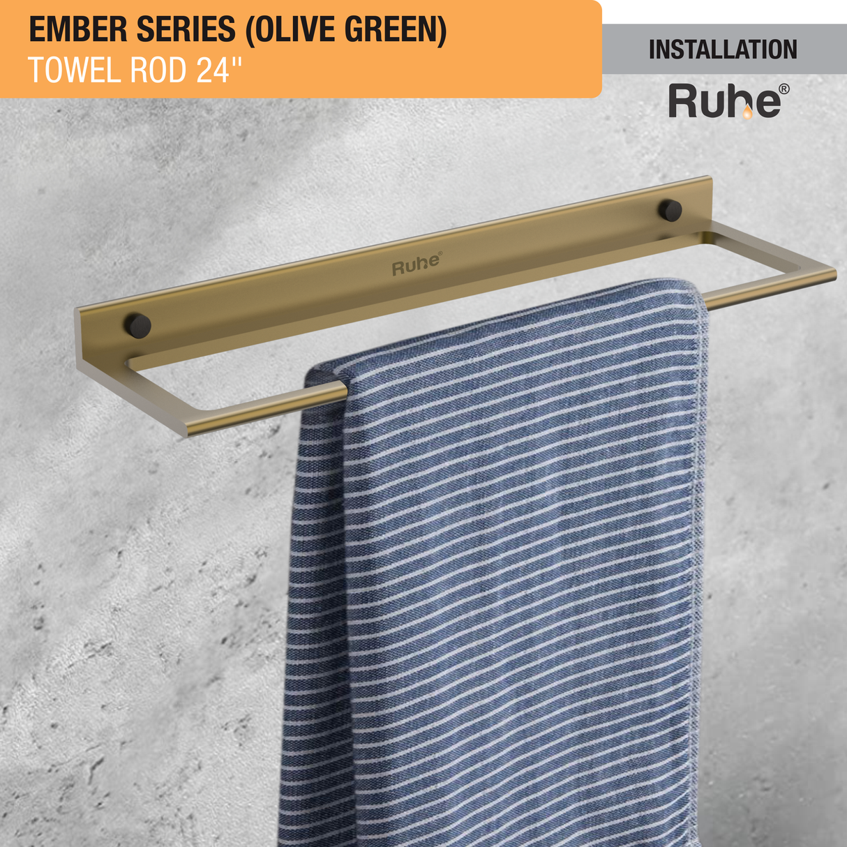 Ember Olive Green Towel Rod (Space Aluminium) - by Ruhe®