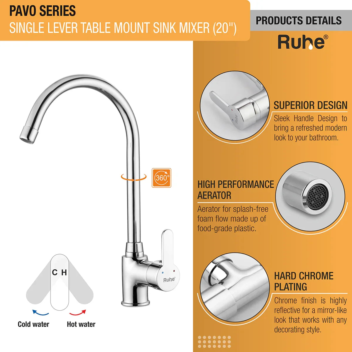 Pavo Single Lever Deck-mount Kitchen Sink Mixer Tap with Swivel Spout