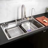 Nano Silver 304-Grade Kitchen Sink with Integrated Waterfall, Pull-Out & RO Faucet (30 x 18 x 9 Inches)  - by Ruhe