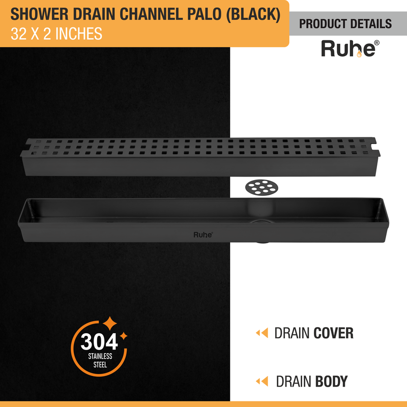 Palo Shower Drain Channel Black (2 Inches)