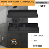 Tile Insert Shower Drain Channel (24 x 5 Inches) Black PVD Coated - by Ruhe®