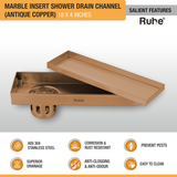 Marble Insert Shower Drain Channel (18 x 4 Inches) ROSE GOLD PVD Coated features and benefits
