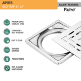 Jupiter Square Premium Floor Drain (6 x 6 Inches) - by Ruhe®