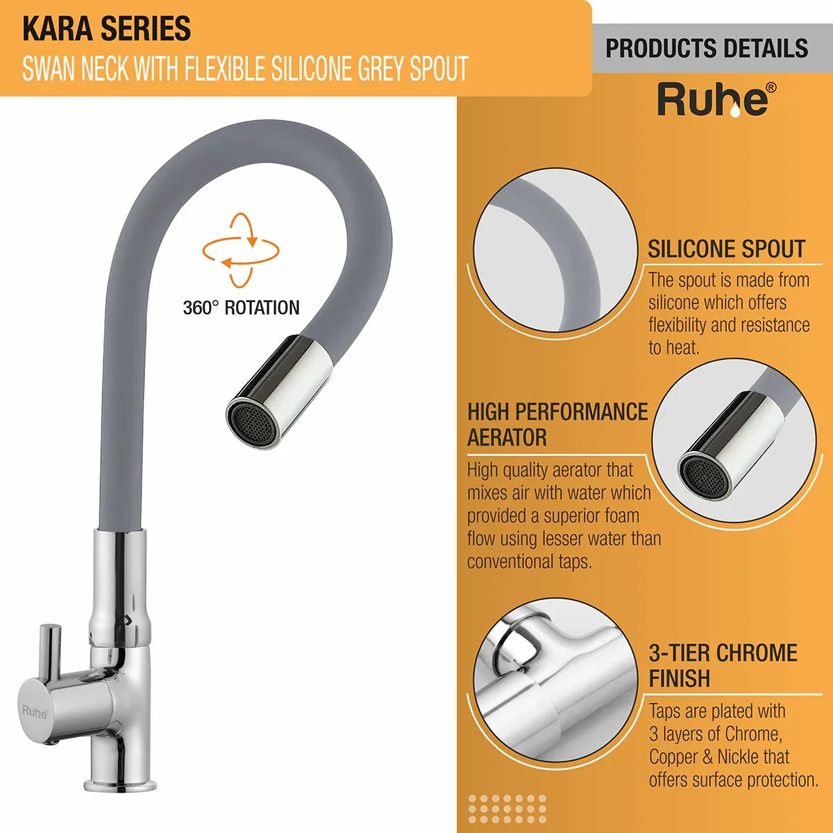 Kara Deck Mount Wash Basin Tap with Coloured Flexible Silicone Spout