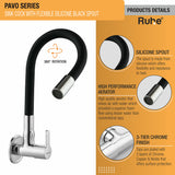 Pavo Brass Sink Tap with Flexible Silicone Black Spout product details with silicone spout, high performance aerator, 3 layer protection