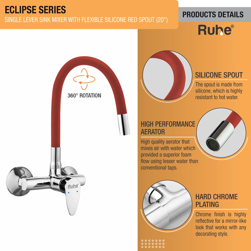 Eclipse Single Lever Wall-mount Kitchen Sink Mixer Tap with Coloured Silicone Spout